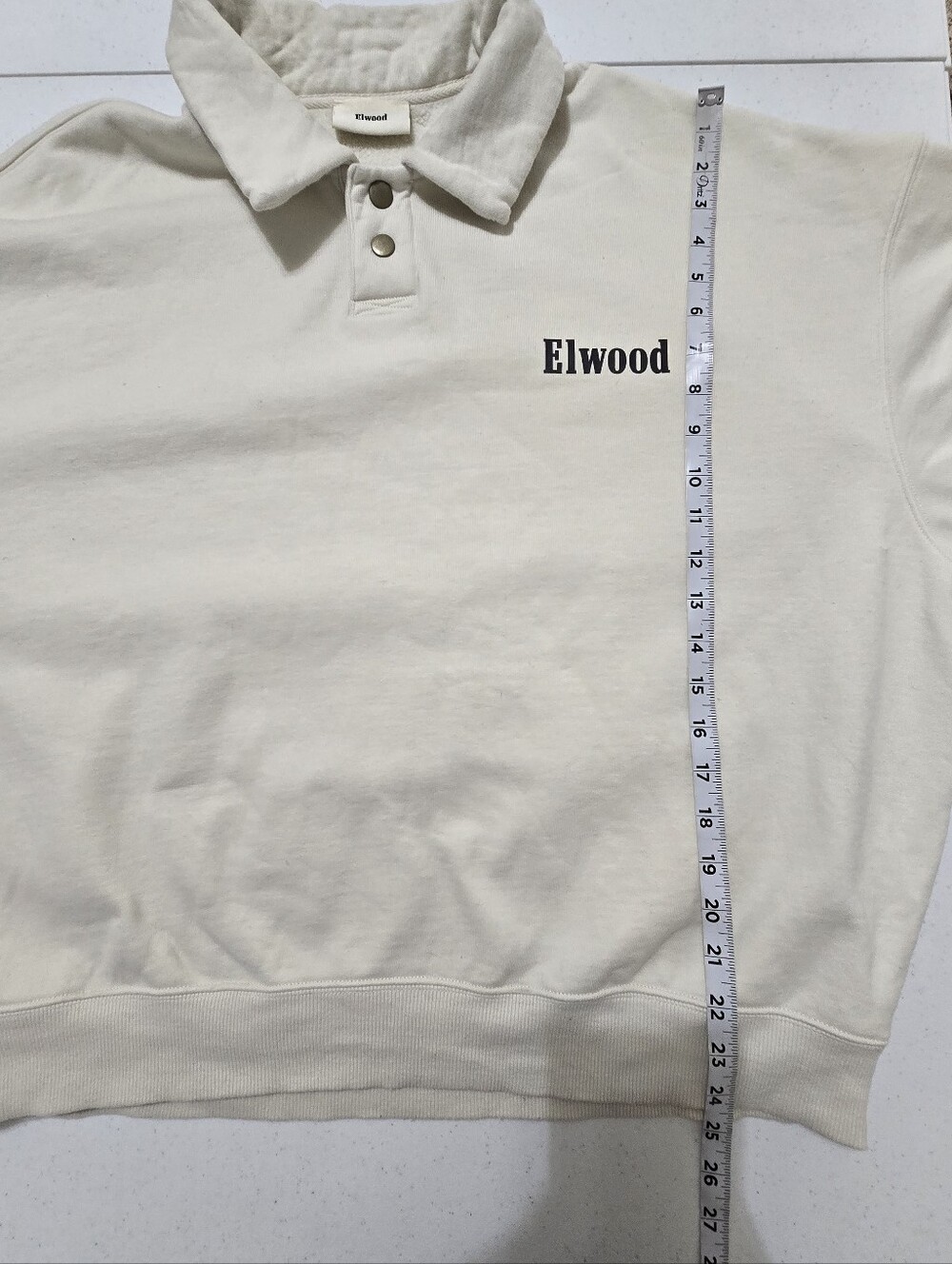 Elwood Heavyweight Fleece Polo Collar Sweatshirt Pearl Unisex Large - Picture 6 of 11